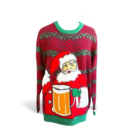 Target 33 Degrees Festive Santa Crewneck Sweater - Red and Green - Picture 1 of 9
